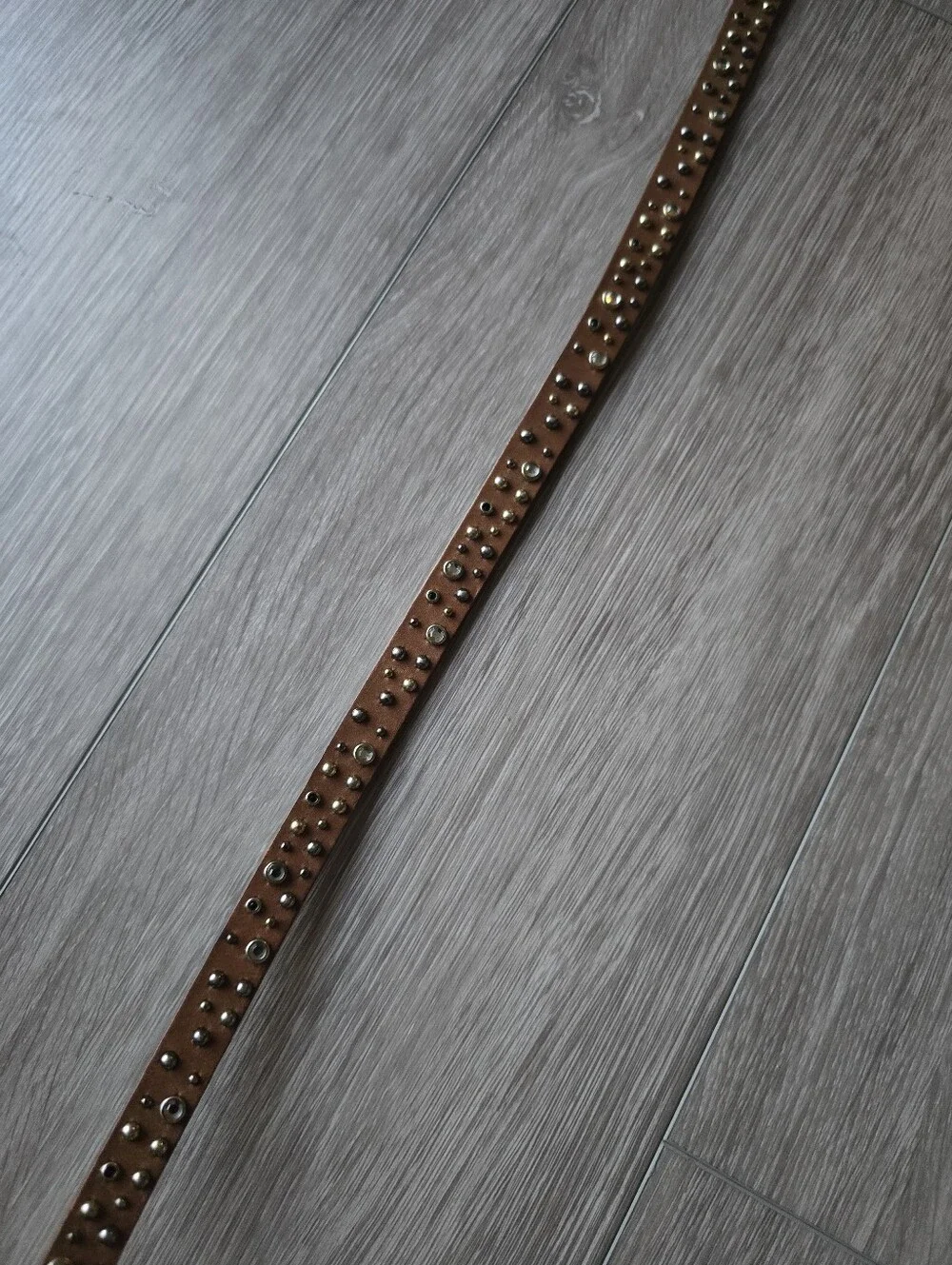 J.Crew Brown Leather Studded Rhinestone Skinny Belt Boho Western Jeweled M